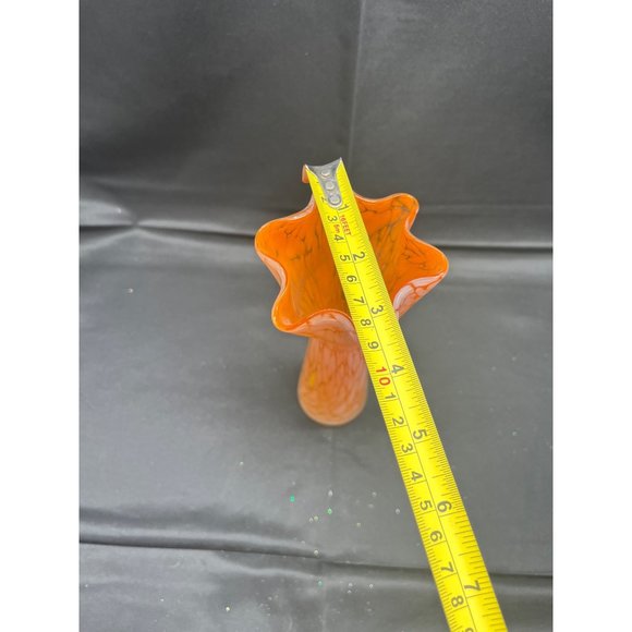 Beautiful Orange White Blown Glass Vase Marked Japan Ruffled 10" - Picture 4 of 5